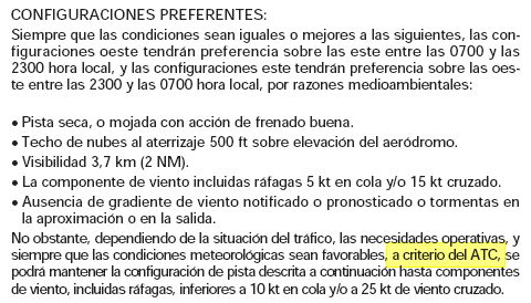 Extracte de l'AIP de l'aeroport de Barcelona-El Prat en vigor fins ahir 1 de juliol de 2009 on els controladors de l'aeroport tenien la potestat de decidir si entre 5 i 10 nusos de vent en cua mantenien o no la configuraci� oest preferent
